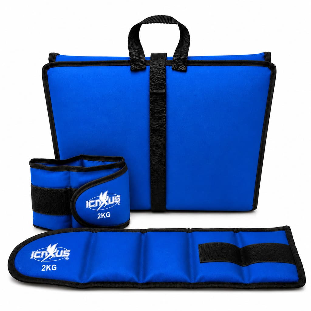 Kit Colchonete Dobravel Azul E Caneleira 2kg De Peso Para Treino Fitness Pernas Gluteo