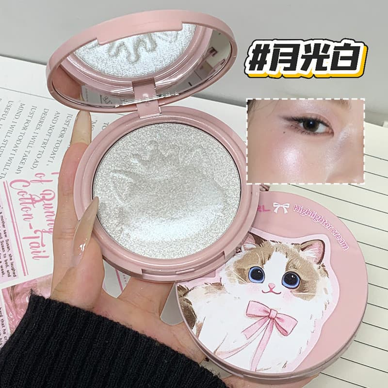 Paleta de Iluminador Khaki Girl Cute Cat com Pó Iluminador de Brilho Fino em Cor Única