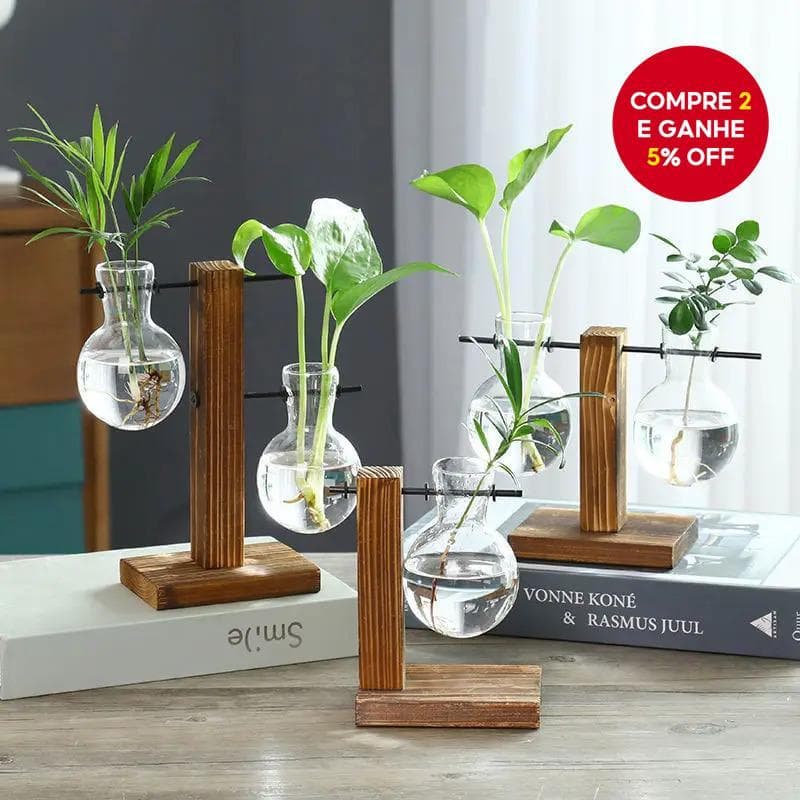 Vaso Hidropônico Com Moldura De Madeira-Plantador De Hera De Vidro Para Mesa De Escritório E Decoração De Plantas