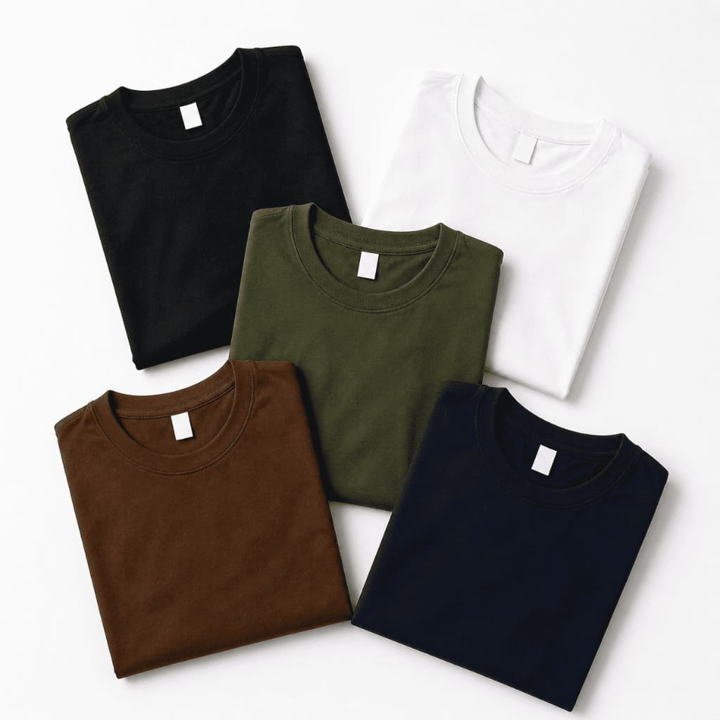 Kit 5 Camisetas Básicas Unissex 100% Algodão Premium Slim