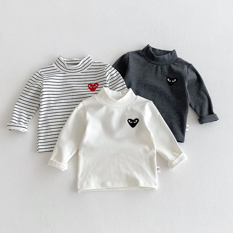 Camisa de fundo infantil roupas de outono meia gola alta manga comprida camiseta espessada quente escovada Top estilo pr