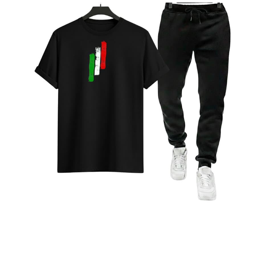 Conjunto Camiseta Calça Listras Itália Alta Qualidade Casual