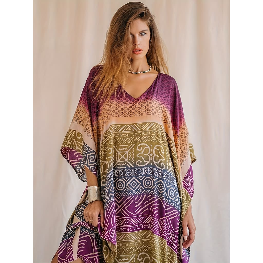 Vestido Kaftan Plus Size para Mulheres, Saída de Praia, Vestido Solto Estilo Batwing, Caftan Marroquino, Vestidos Mumu p