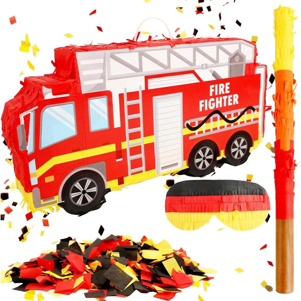 Piñata de Caminhão de Bombeiros com Alça para Pendurar, Venda para os Olhos e Confete, Piñata de Caminhão de Bombeiros p