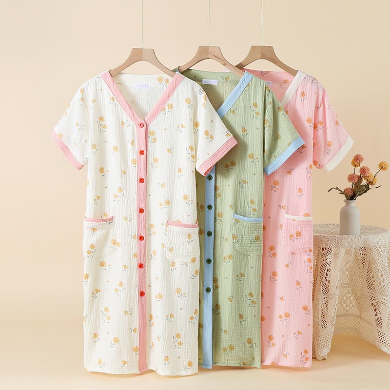 Roupão de gaze de algodão puro feminino algodão macio absorvente Wearable camisola de secagem rápida roupão de banho ver