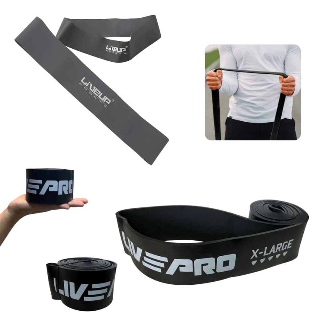 Kit Faixas Elásticas Super Band Forte + Mini Band Extra Forte Liveup Treino Funcional Fitness Academia