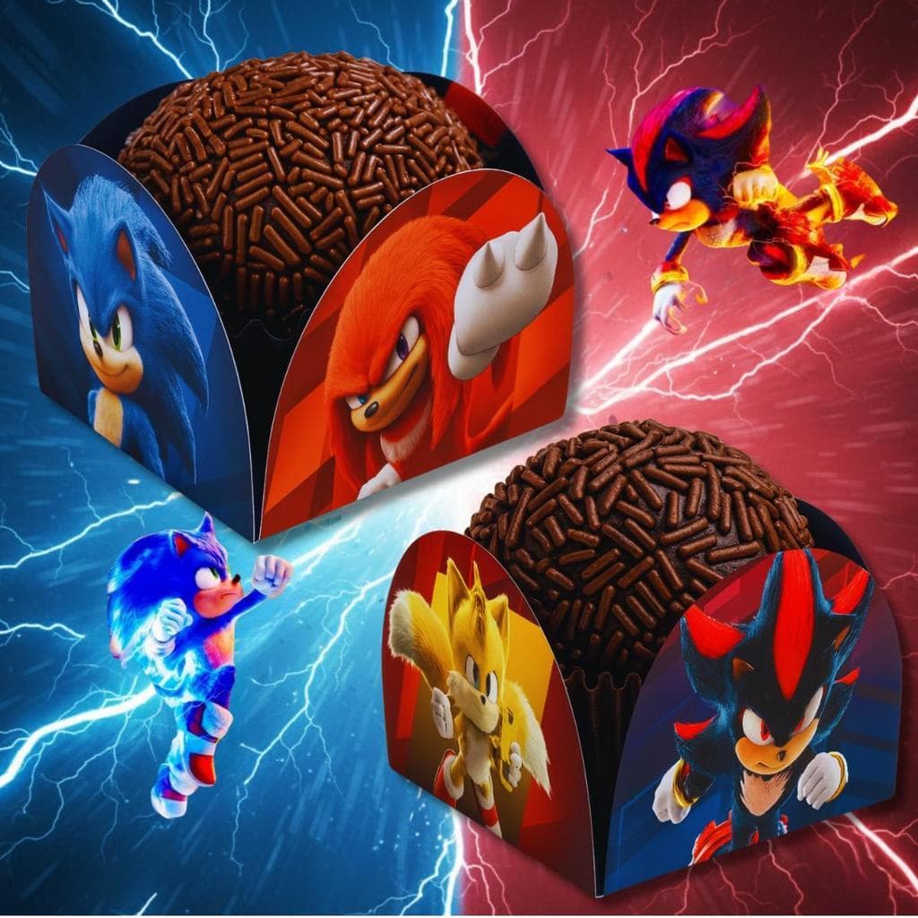 50 Porta Forminhas Sonic Clássico, Sonic Prime e Sonic 3 Festa Aniversário Infantil Sonic