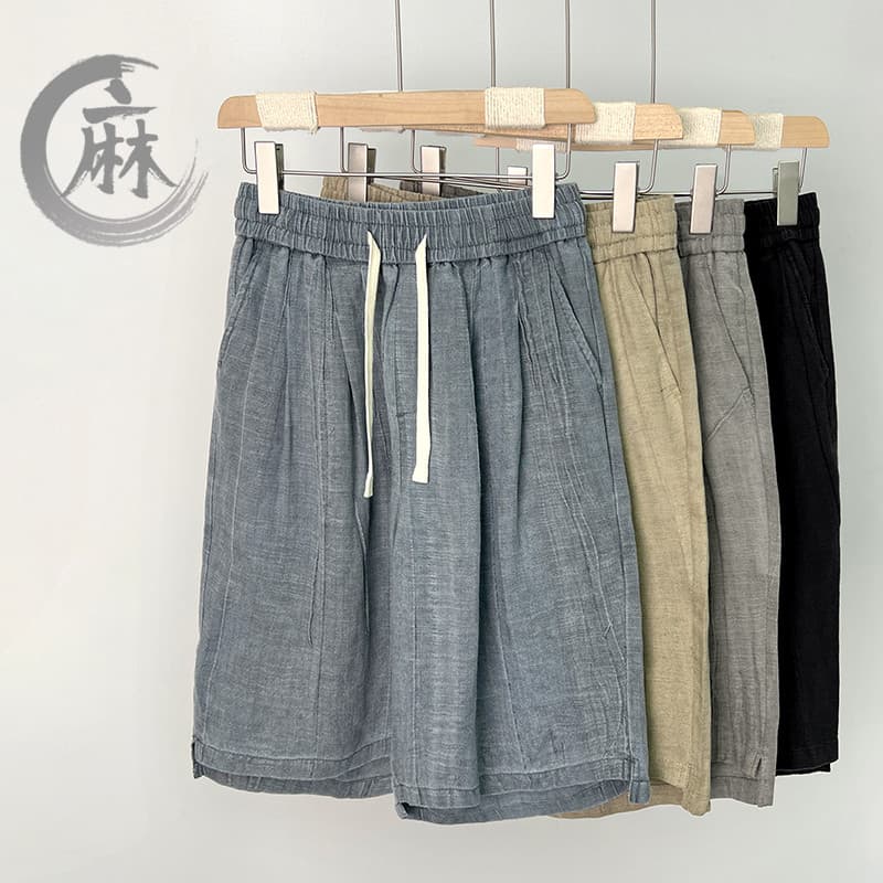 High-End Lyocell Tencel Linho Shorts Homens Verão Linho Calças de Cinco Pontos Calças de Praia Masculinas Soltas Calças