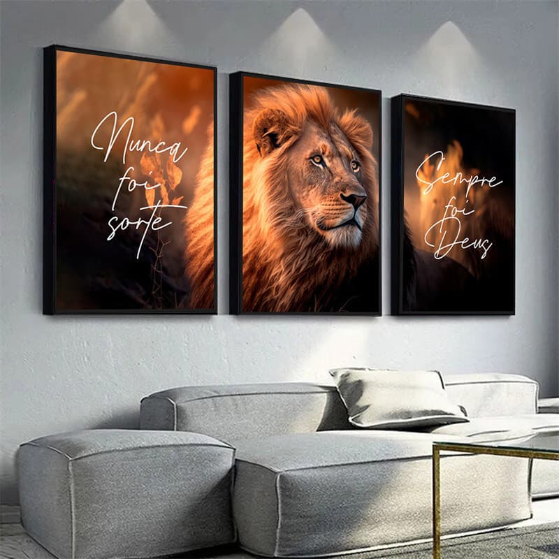 Kit 3 Quadros Decorativos Os leões nunca têm sorte Sala de estar Quarto Decoração de parede HD Size 40x60cm