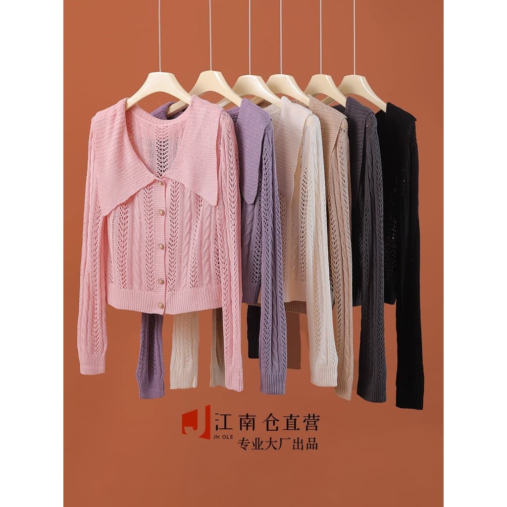 Jiangnancang|[Fio especial de produtos altos] Especial ~ Primavera Outono Boneca Gola Cardigan Manga Longa Jaqueta Femin