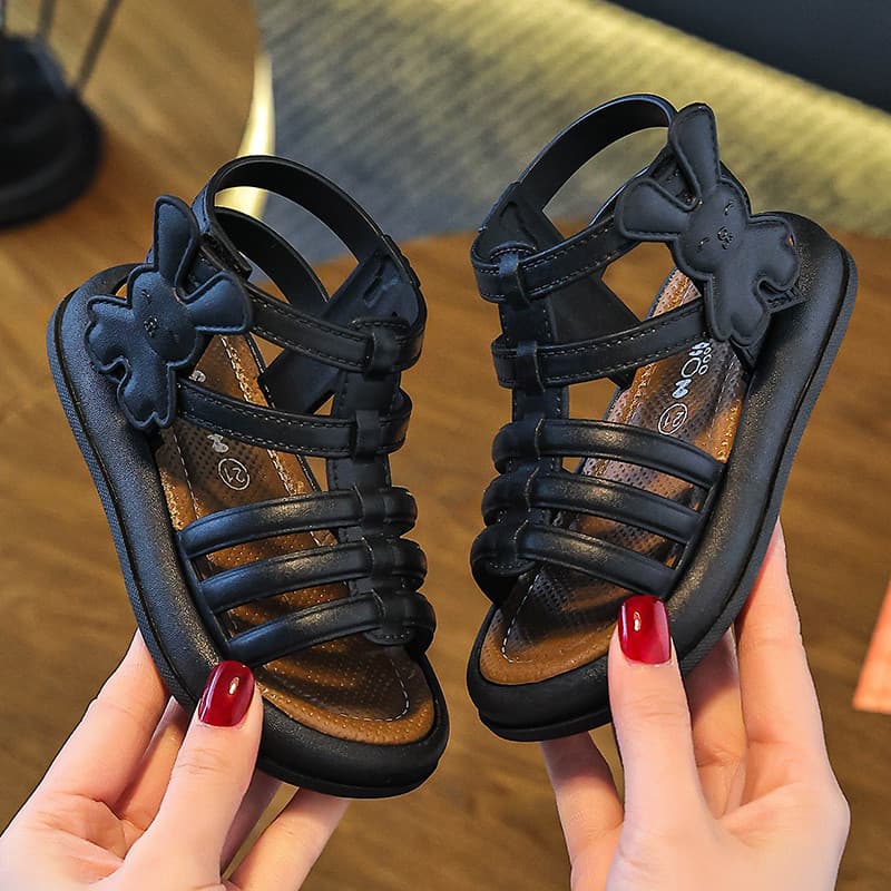 Crianças sandálias meninas sapatos romanos 2026 novo estilo moda sola macia antiderrapante sapatos de princesa médio gra