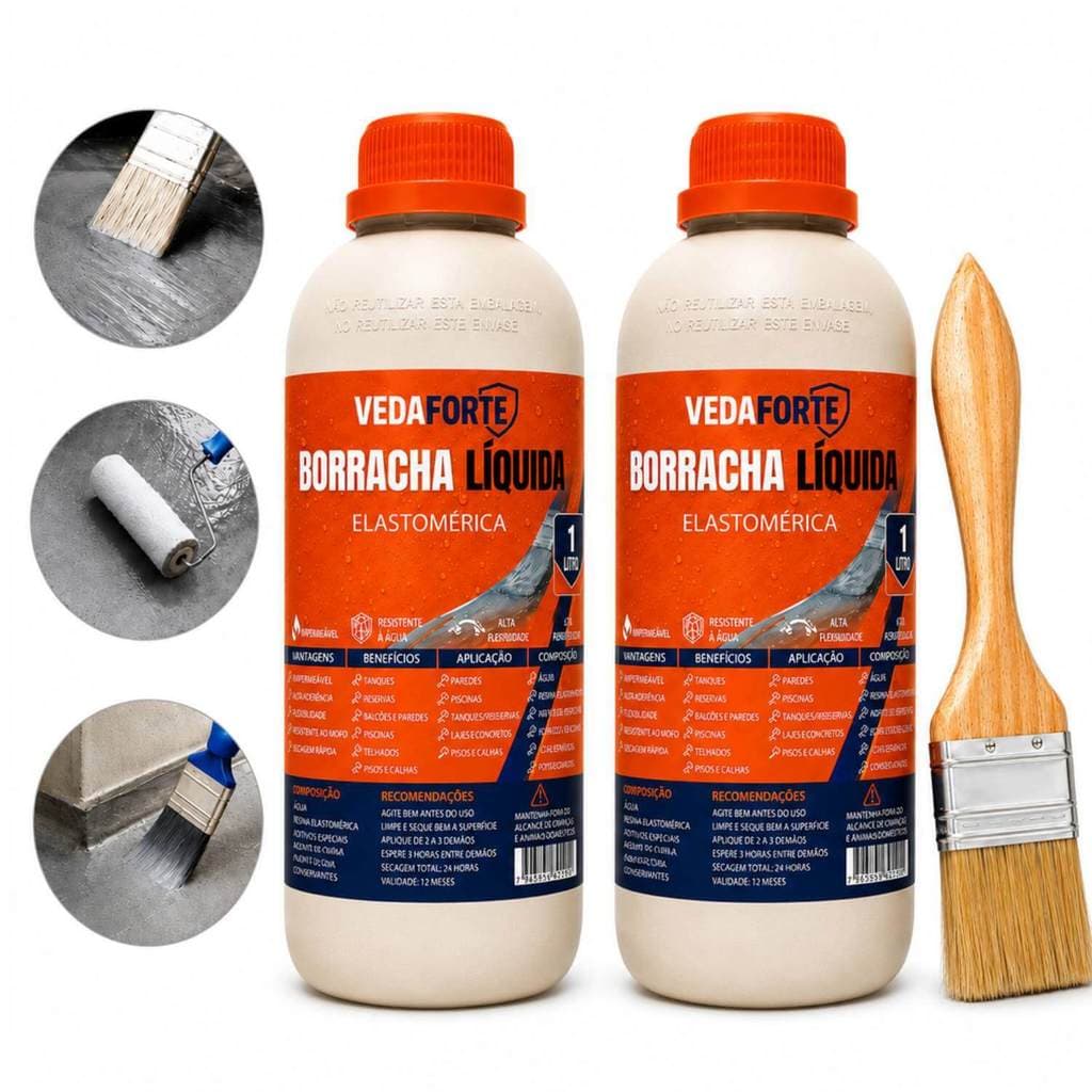 Kit 2 Borracha Líquida Impermeabilizante Veda Forte com Pincel 1 Litro