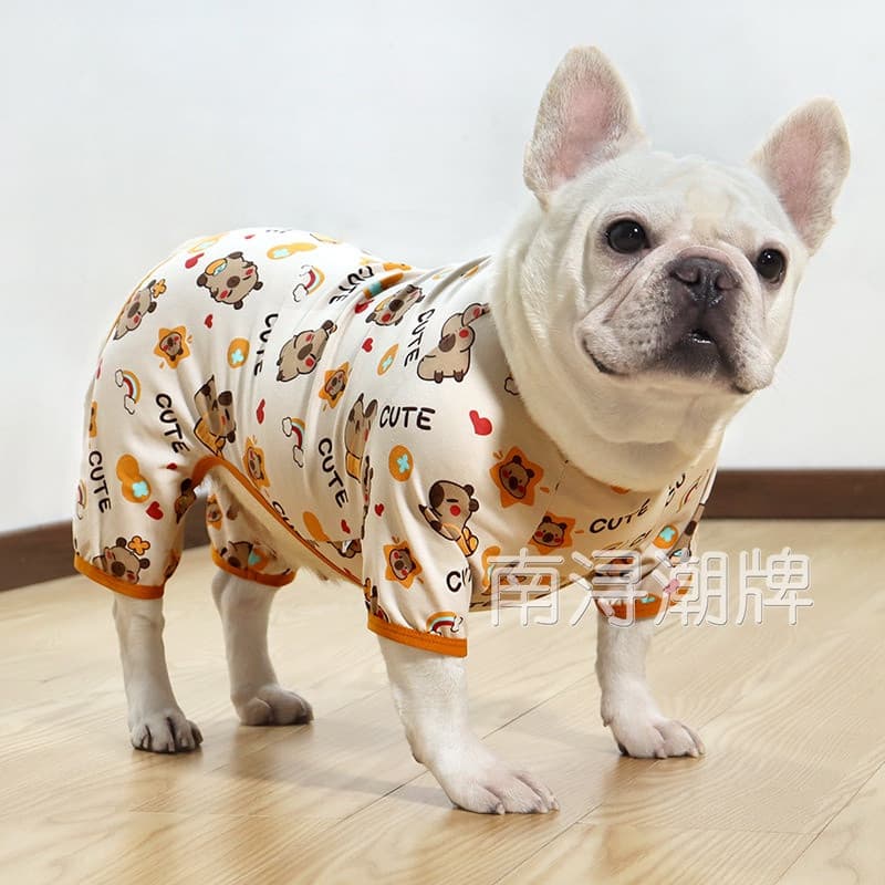 GOU-HOME Roupa Para Cachorro Buldogue Francês Verão Estilo Fino Material De Algodão À Prova Abrasão