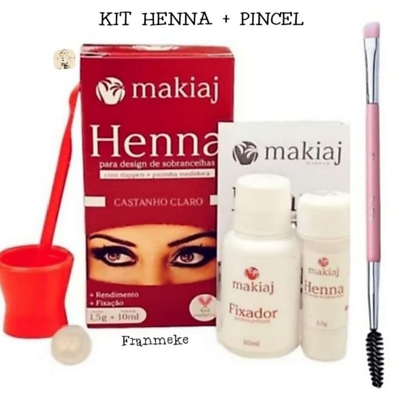 Kit Henna Para Sobrancelhas Makiaj Original + Pincel Duplo Escova E Chanfrado Para Sobrancelhas Ruby Anjo