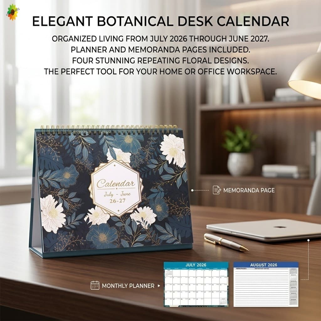 Calendário De Mesa Floral Com Função De Rastreador De Hábitos Para Uso Em Escritório E Estudo