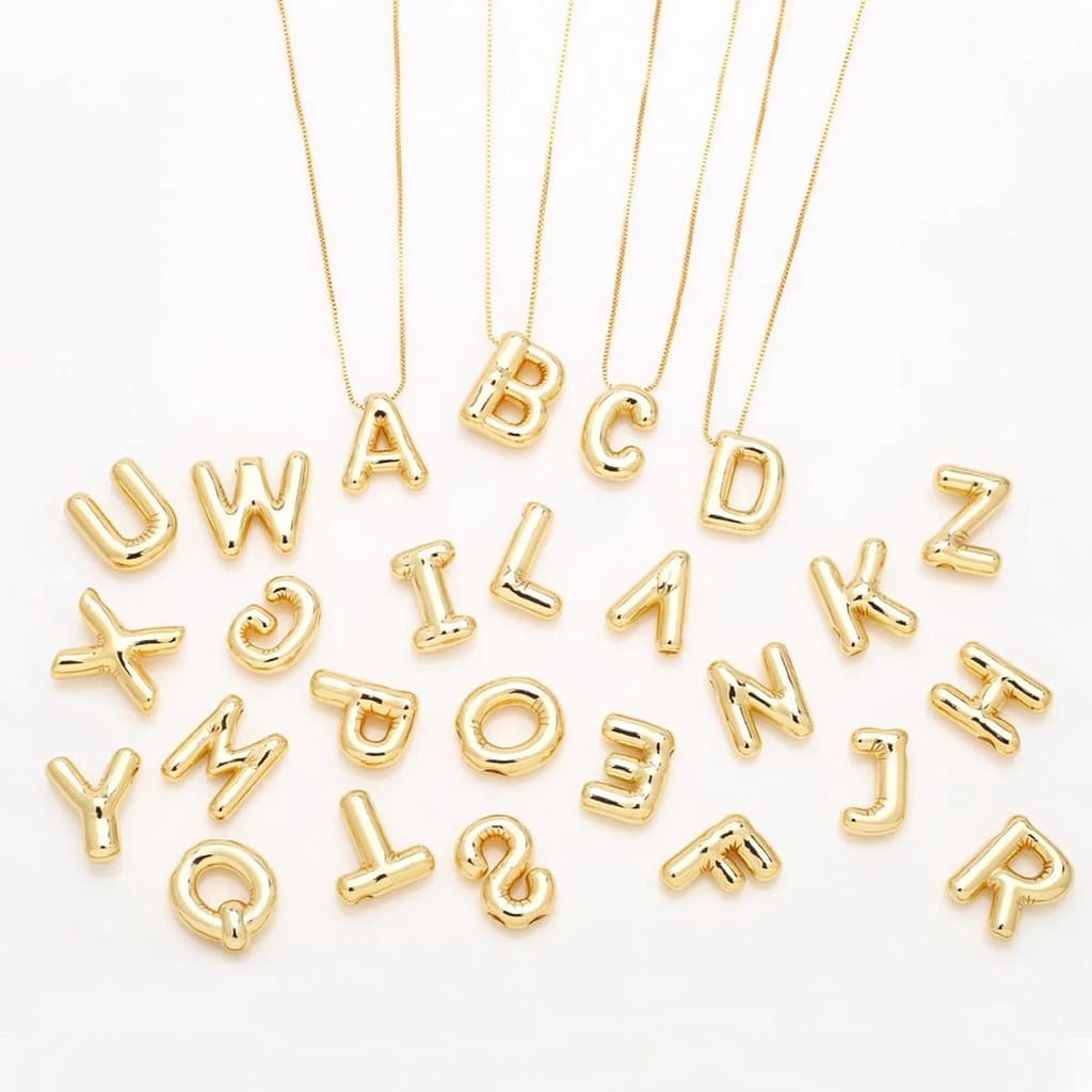 Colar personalizado com nome em letras grandes (26 letras) / colar feminino com inicial em letras de bolha / joia banhad