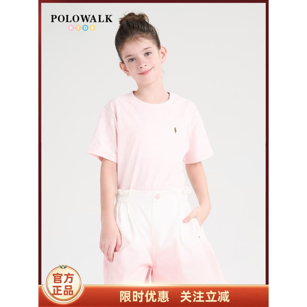 POLOWALK roupas infantis verão manga curta em torno do pescoço camiseta meninas topo confortável Casual pele-amigável re