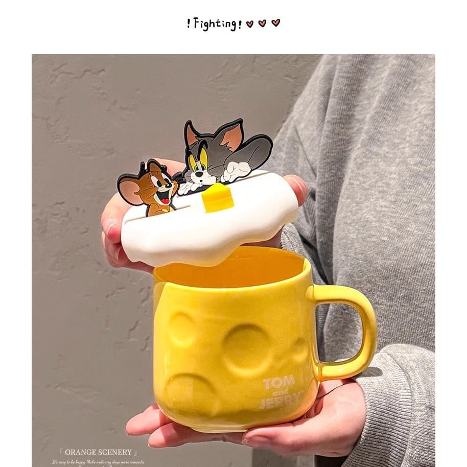 [Frete grátis] Copo de água Garrafa de água Copo Caneca Xícara de café Xícara de café de cerâmica Caneca de gato e rato