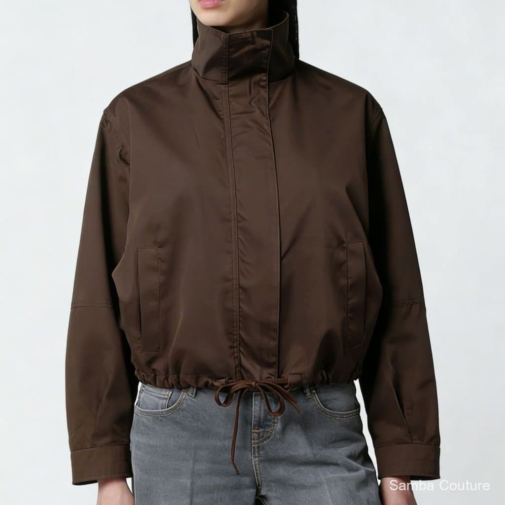 Casaco trench coat feminino com gola alta, estilo europeu e americano, jaqueta esportiva para atividades ao ar livre, de