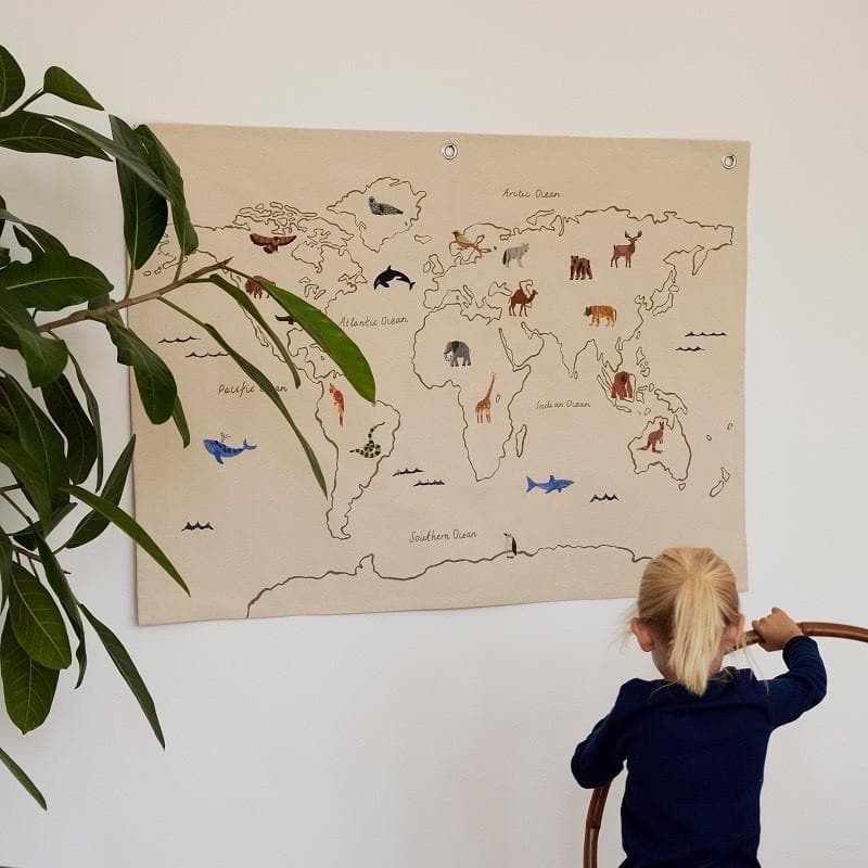 Nordic tecido mapa pintura tapeçaria pendurado pintura decoração de parede quarto das crianças Animal bordado lona fixad