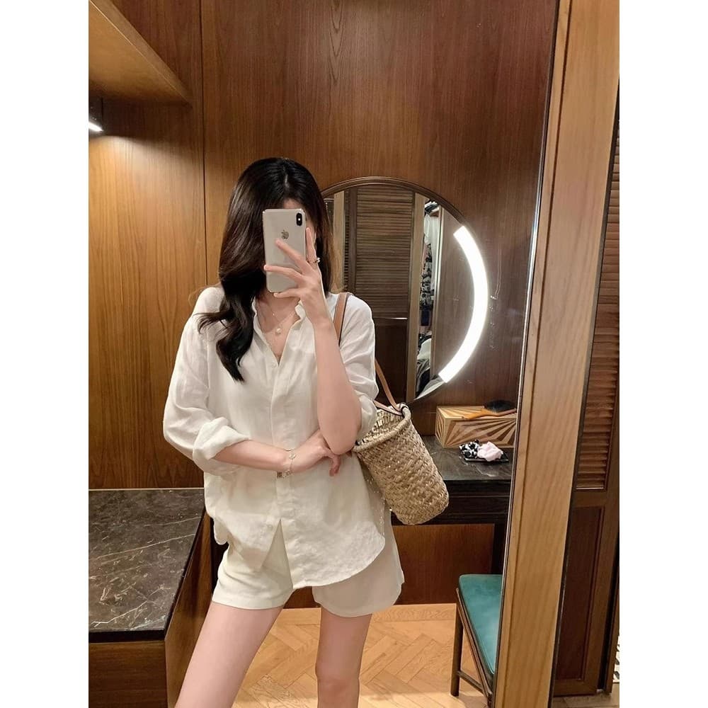 NALYSA Simples Protetor Solar Camisa Branca Shorts Casuais Terno de Duas Peças Sensação Solta Verão Novo Estilo Desgaste