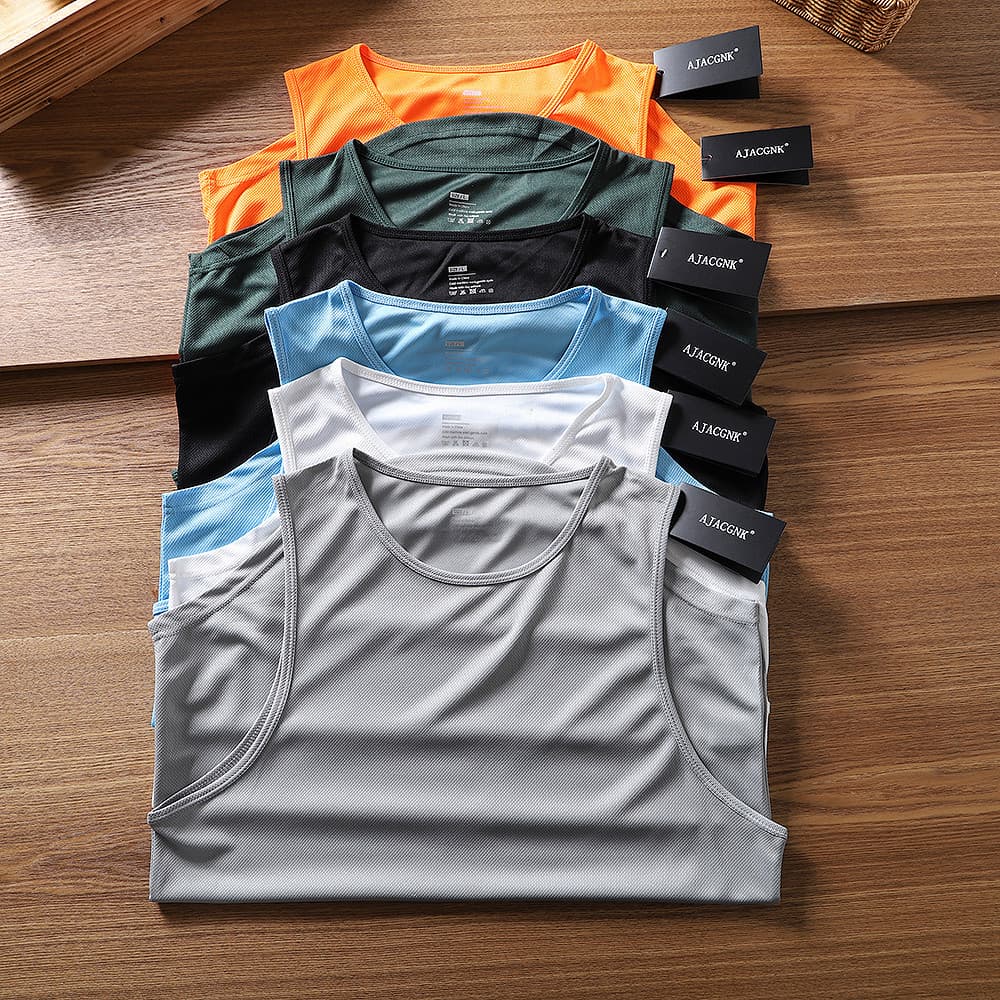 Nascido no verão!Alta elasticidade respirável gelada!Camiseta sem mangas!Colete respirável elástico alto fresco de verão
