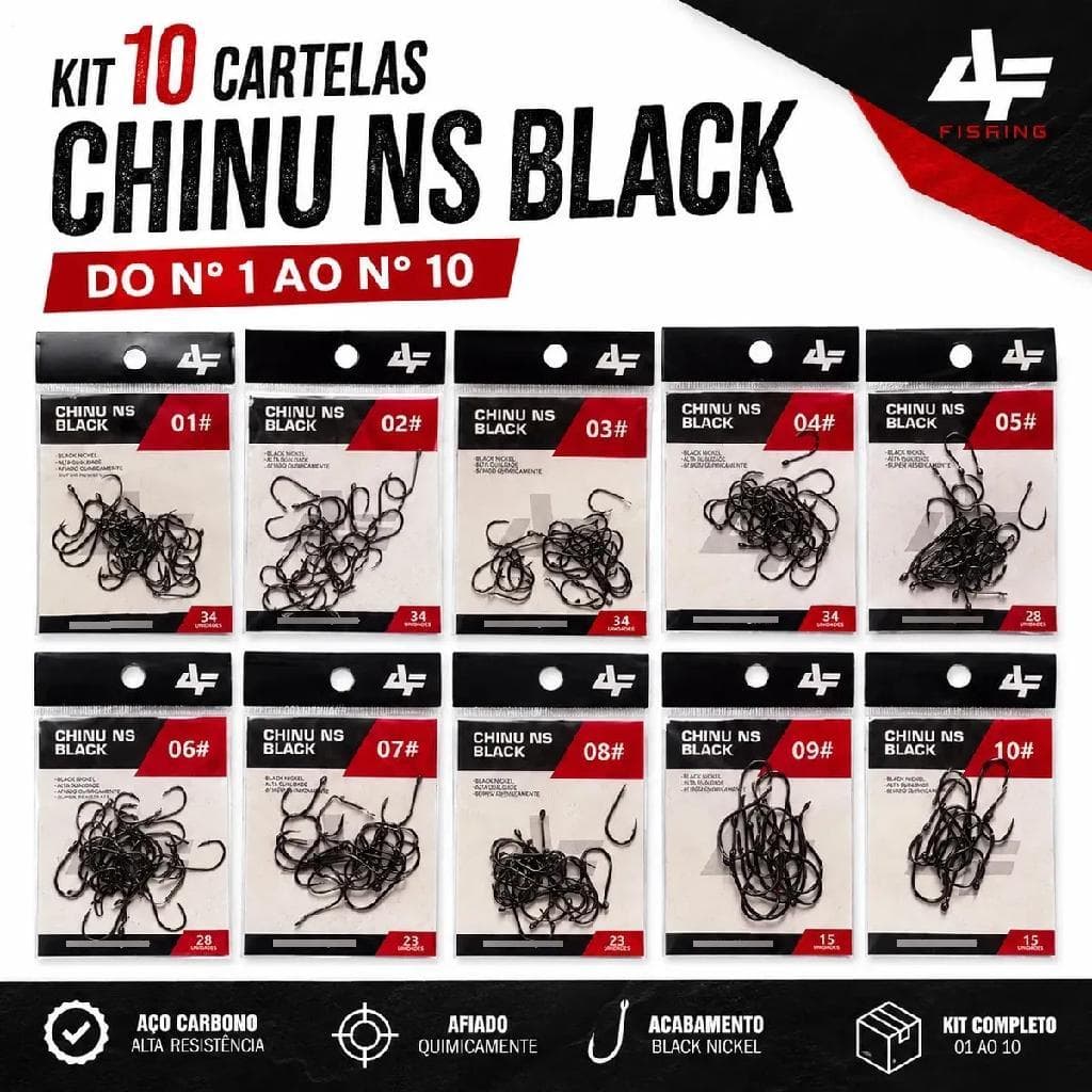 Kit Anzol Chinu Ns Black Albatroz Cartela 1 Ao 10 Relopesca