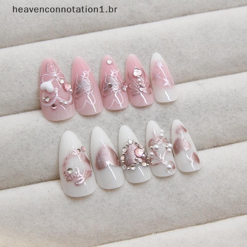 heav Bonito Doce Arco Imprensa Em Unhas Conjunto De Falsas Arte Artificial Dedo Manicure Para Mulheres E Meninas BR