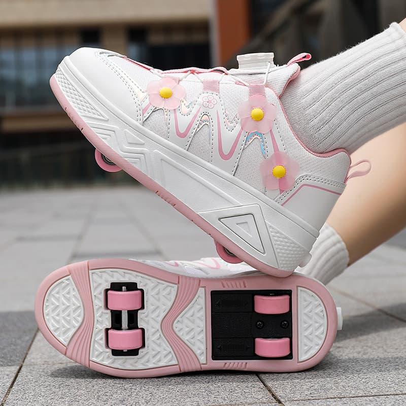Meninos meninas crianças botão giratório sapatos de fuga botão automático deformação de um botão sapatos de Skate um sap