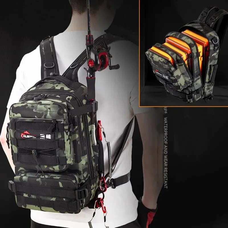 Mochila de Pesca para Homens, Bolsa de Armazenamento para Equipamentos de Pesca ao Ar Livre, com Suporte para Vara de Pe