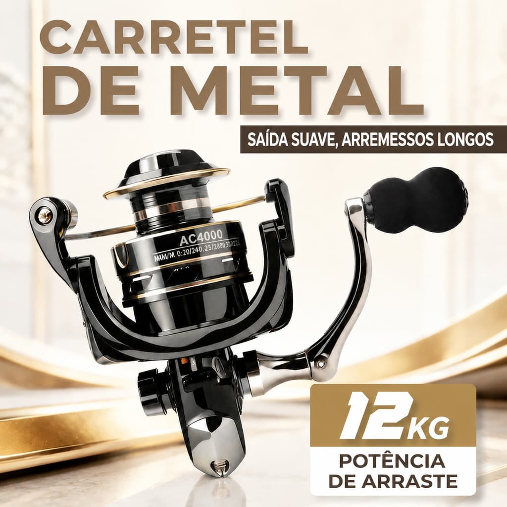 Acessório De Pesca Molinete Modelo AC2000-7000 De Alumínio Drag Máximo De 12 Kg Ideal Para Amantes Da Pesca