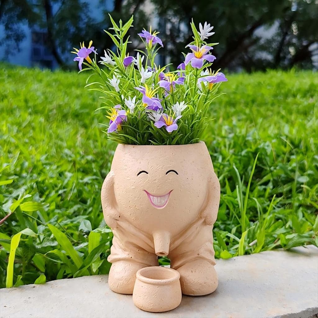 Vaso de Plantas com Rosto Sorridente Engraçado, Vaso de Flores Divertido com Bico de Drenagem, Vaso Fofo para Suculentas