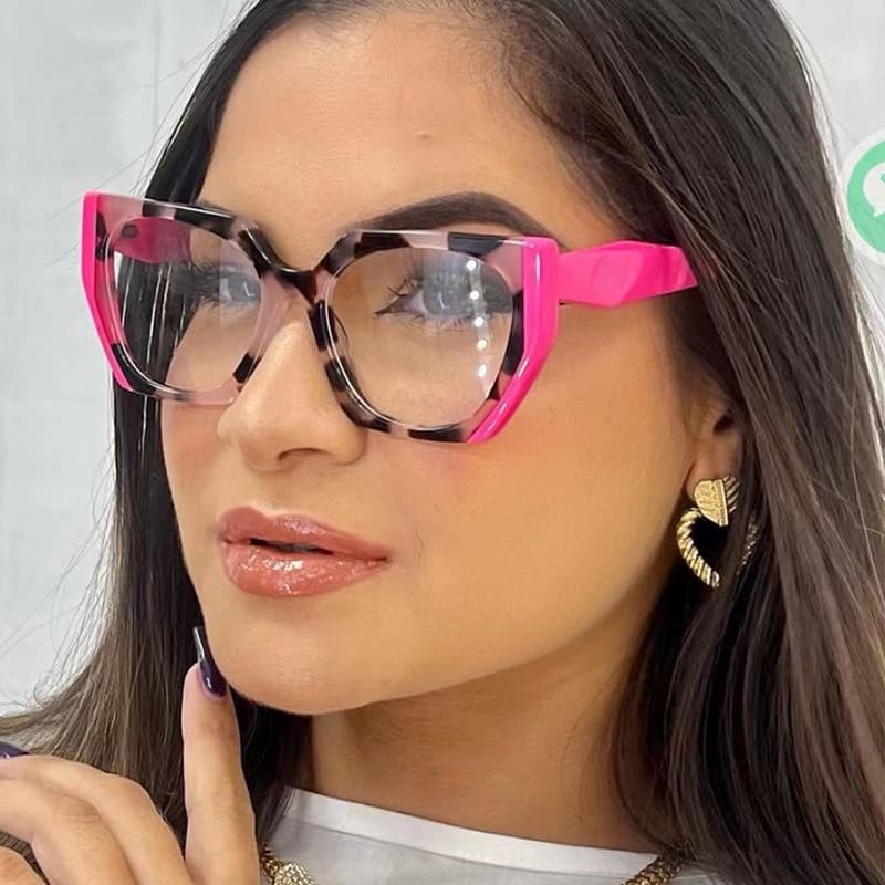 Armações de óculos retrô, ricas em cores, óculos estilo olho de gato, estilo feminino, lentes grandes sem grau MHGL
