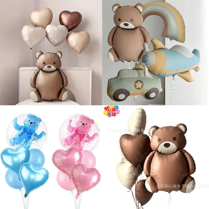 Balões Ursinho Coração Fosco Conjunto Decoração Festa Aniversário Design Animal Cartoon Comemoração
