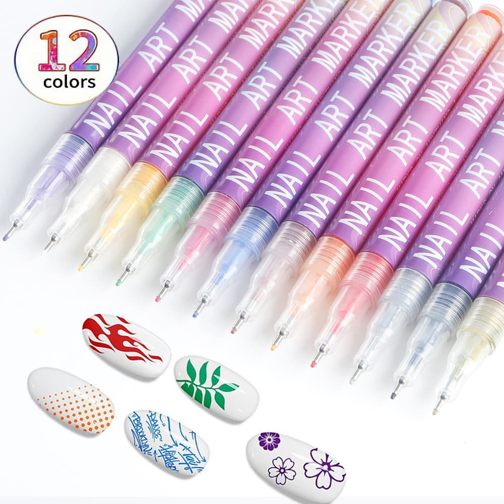 Caneta Para Arte Em Unhas De 12 Cores Conjunto De Canetas De Pintura À Prova D'água , De Grafite DIY De Secagem Rápida D