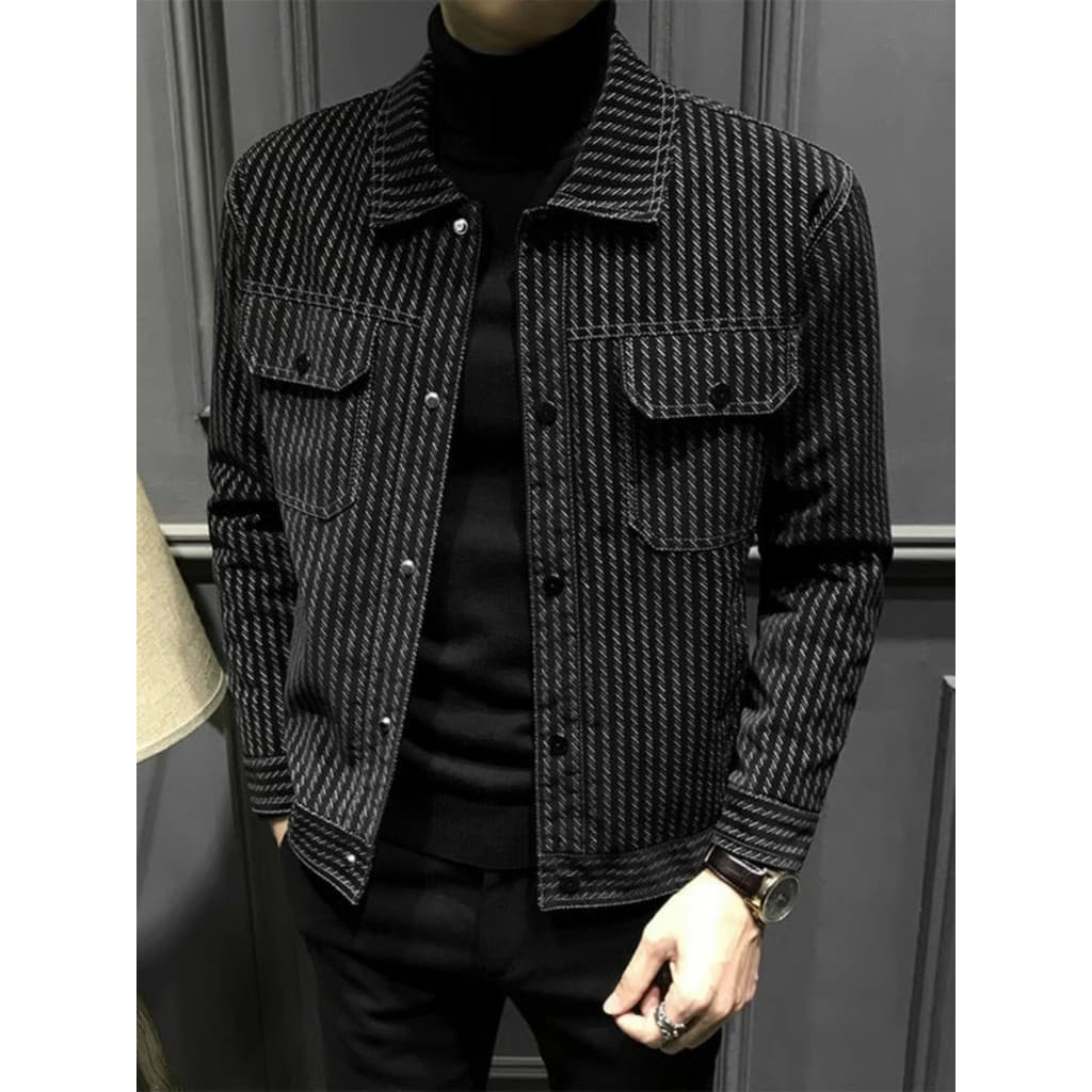 Novo outono inverno bonito Houndstooth jaqueta masculina All-Match fino ajuste listrado jaqueta bolso na moda Casual rou