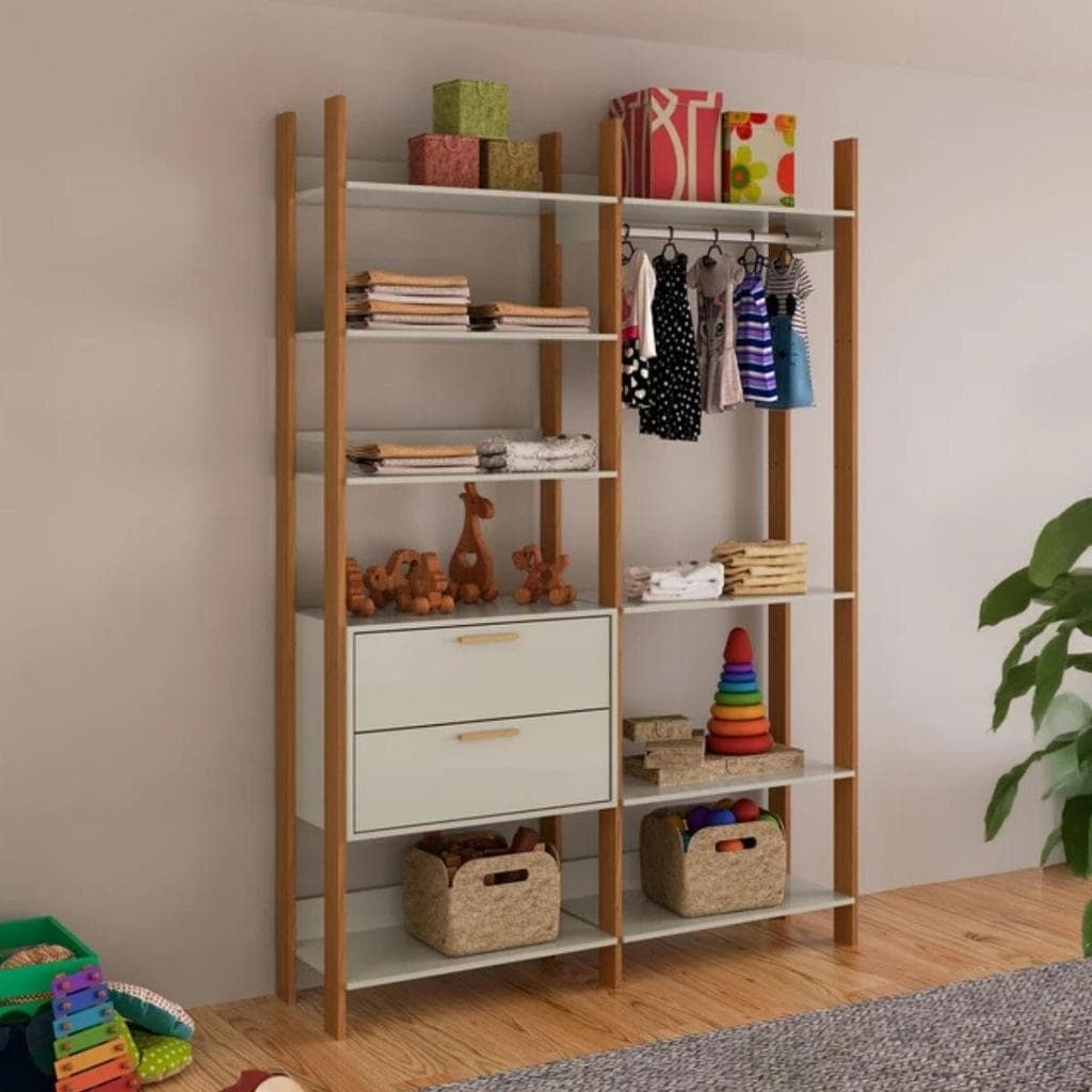 Closet Industrial 2 Torres 2 Gavetas 145x45x220cm Off White Freijó Dalla Costa