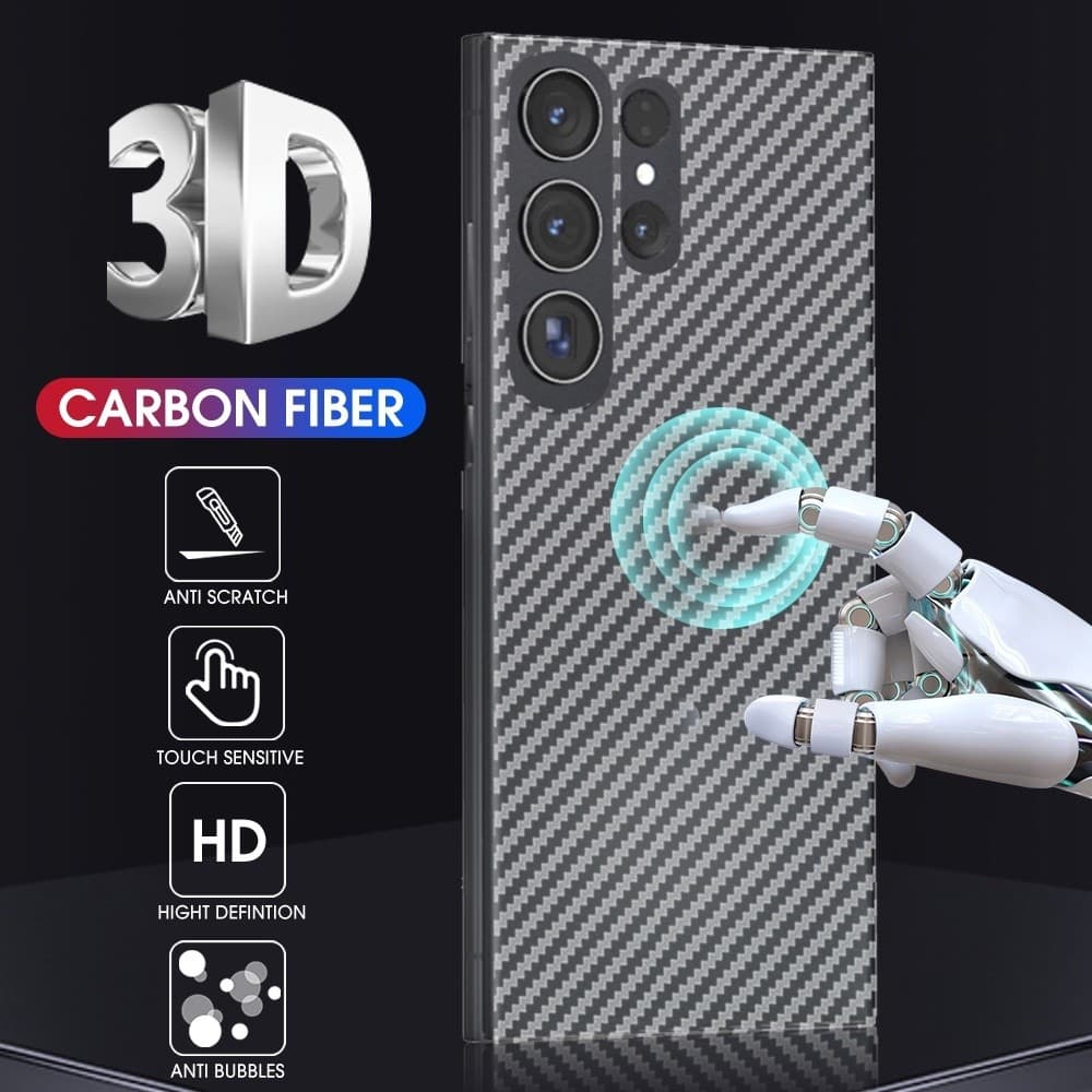 PELÍCULA FIBRA DE CARBONO para Traseira SAMSUNG S22/S23/S24/S25/S24 PLU/S24 ULTRA/ LINHA S/A MODELO