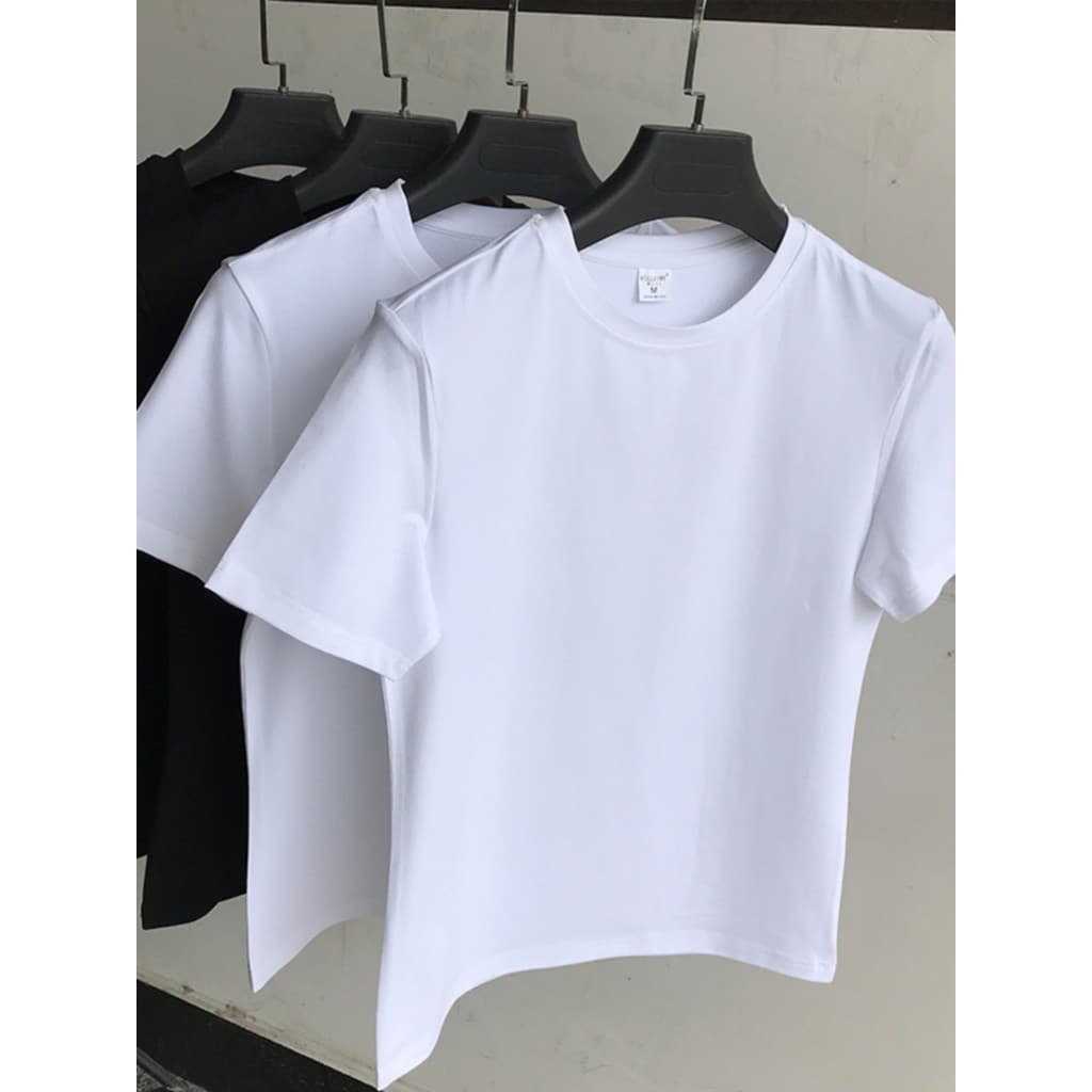 Camiseta branca em branco de manga curta masculina Casual em torno do pescoço algodão meia manga camiseta masculina verã