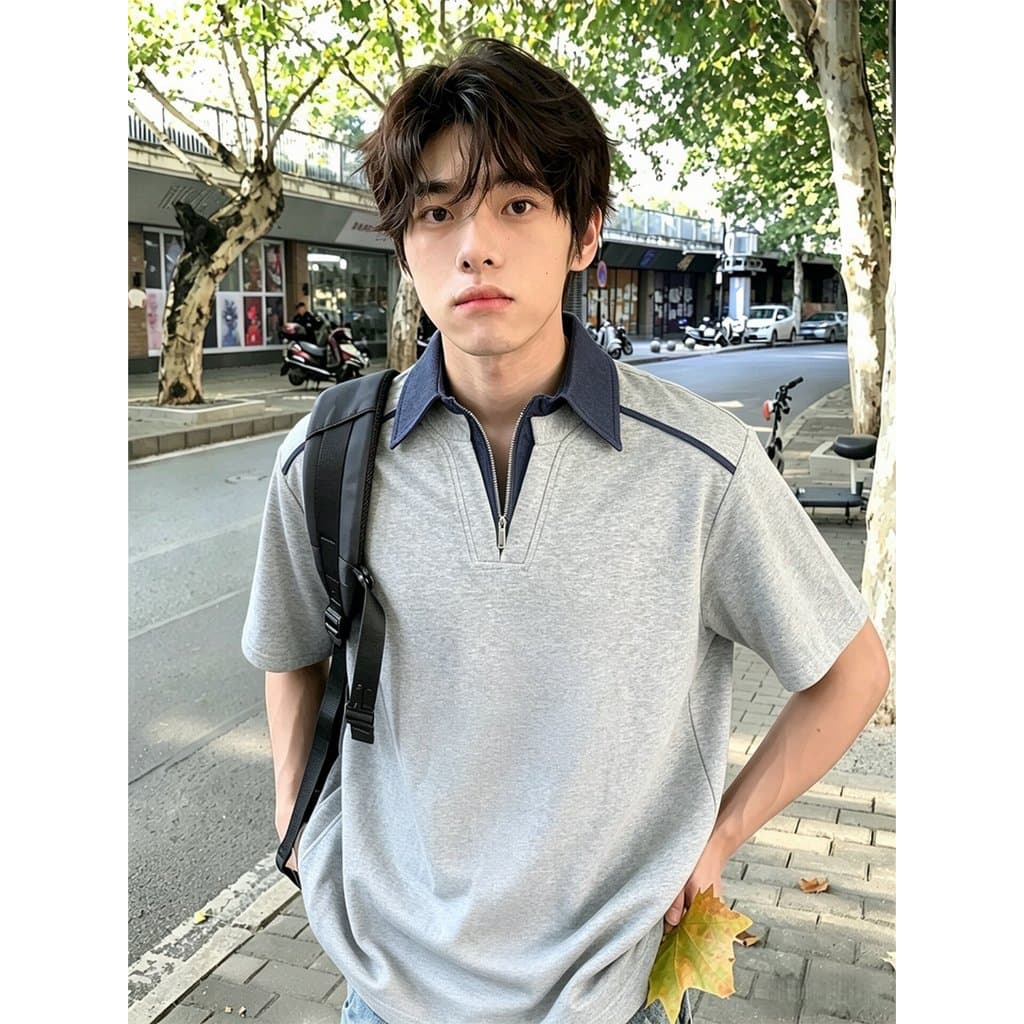 Americano Retro contraste cor rufião bonito costura falso camisa POLO de duas peças verão masculino feminino Street Wear