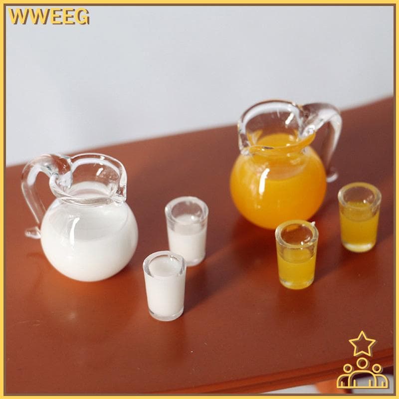 3 Pçs/Set Casa De Bonecas Mini Suco Leite Jarro De Vidro Conjunto Cena Modelo Acessórios