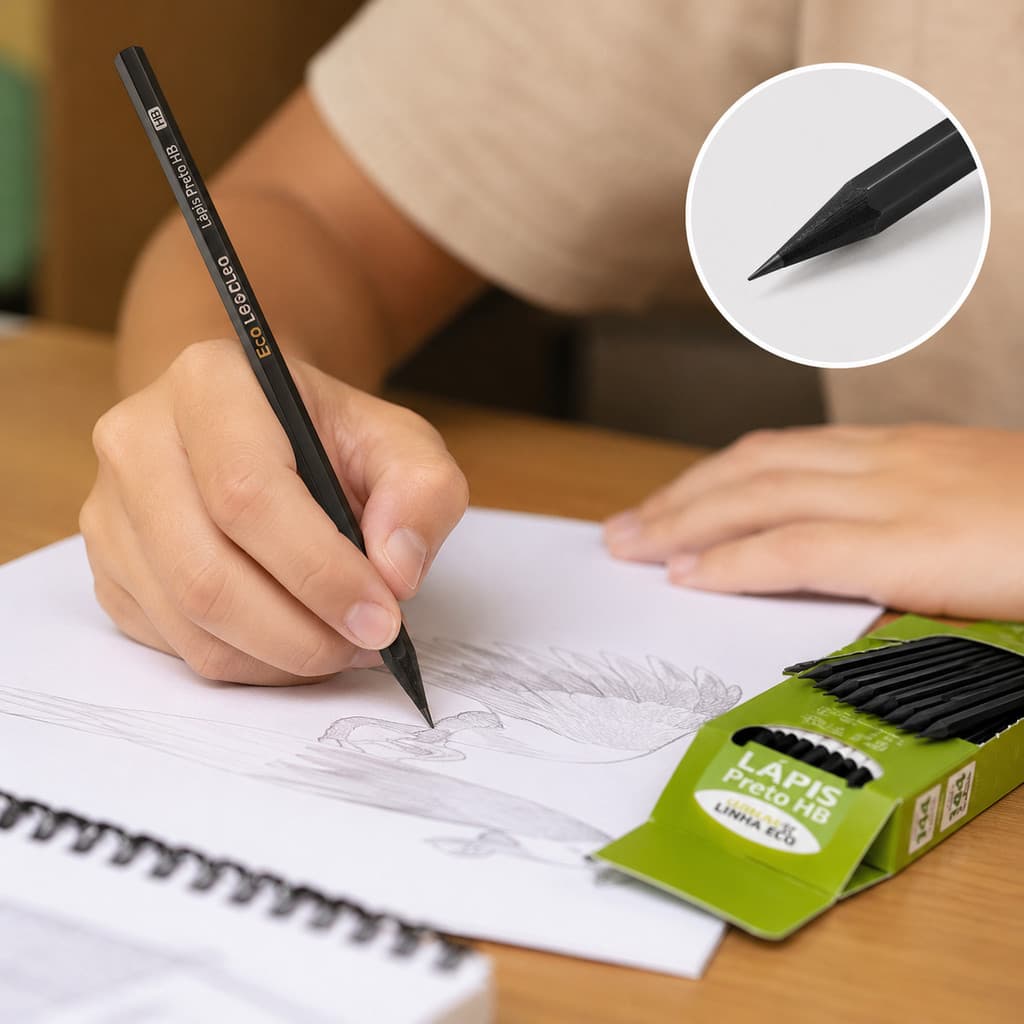 Lápis Preto HB de Resina Sextavado Leo&Leo Linha Eco Unidade - Escolar