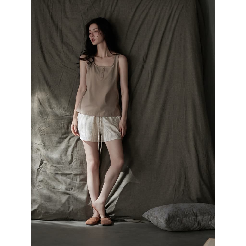 Sinfonia simples colete de malha estilo menina verão algodão macio estilo fino sem mangas Shorts terno Loungewear pode u