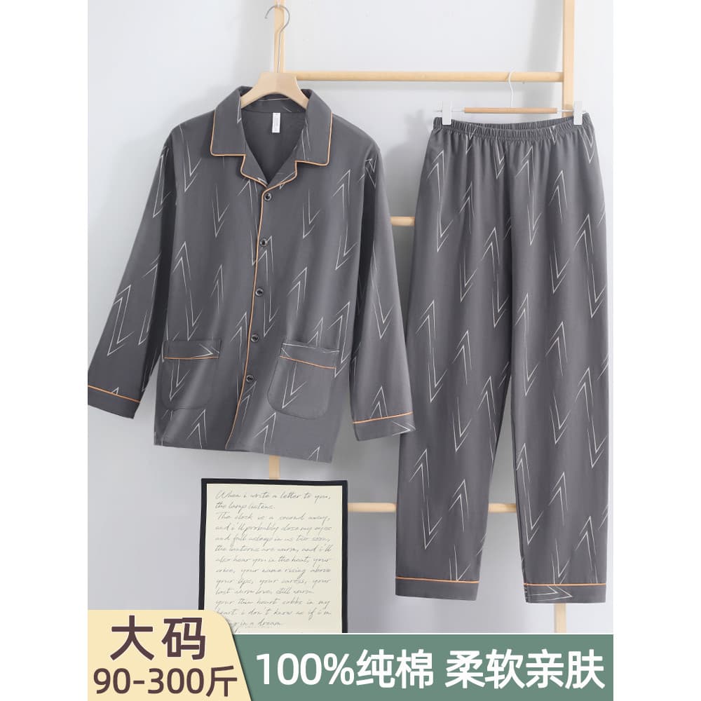 Pijama masculino de algodão puro, sensação de alta qualidade, tamanho grande, 150kg, primavera, outono, manga comprida,