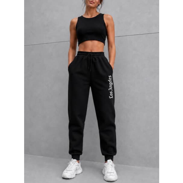 Calça Moletom Unissex Estampada Los Angeles 1506 Look Modinha Gringa Inverno Frio Com Bolsos