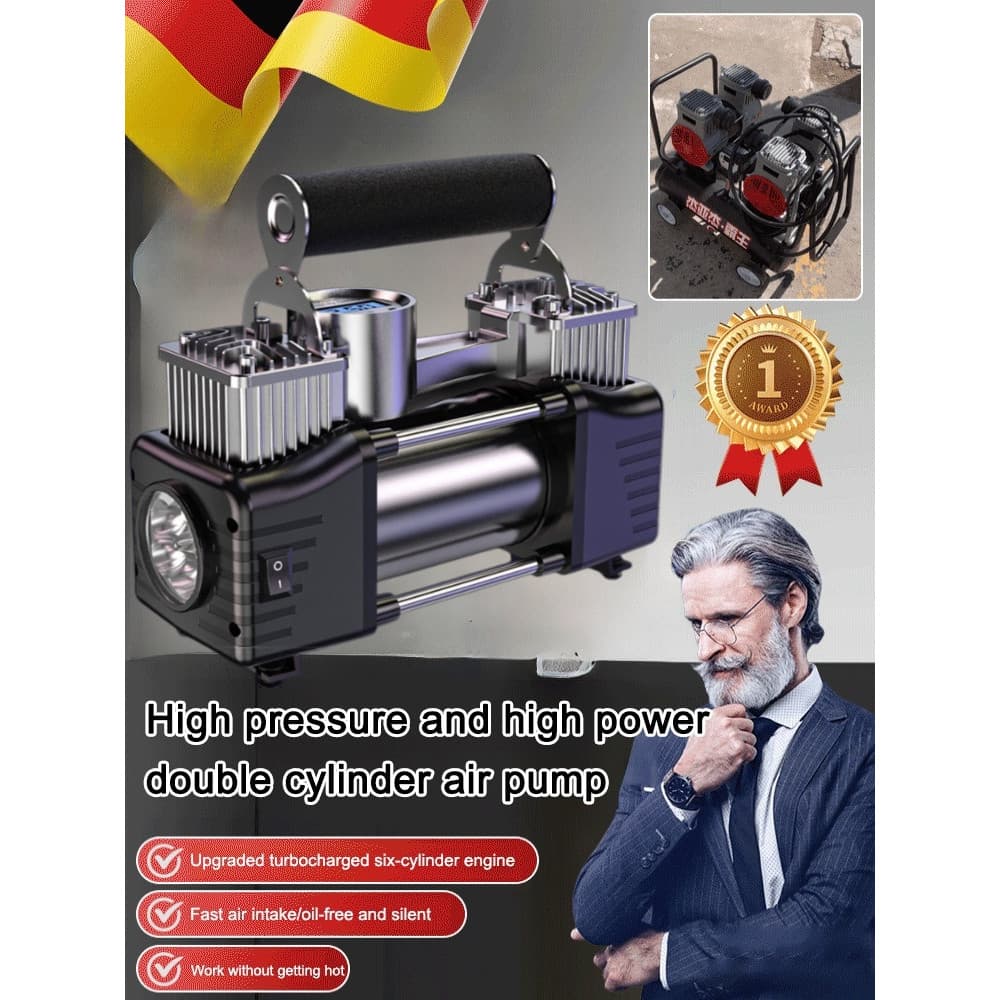 【Enchimento Rápido!】[Dupla Potência] Inflador de Pneus Alta Pressão/Duplo Cilindro/Carros/Bicicletas