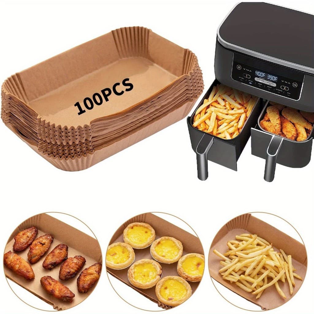 Forro de Papel Descartável para Air Fryer, Pacote com 100 Forros de Papel Manteiga de Grau Alimentício, Double N S8HF