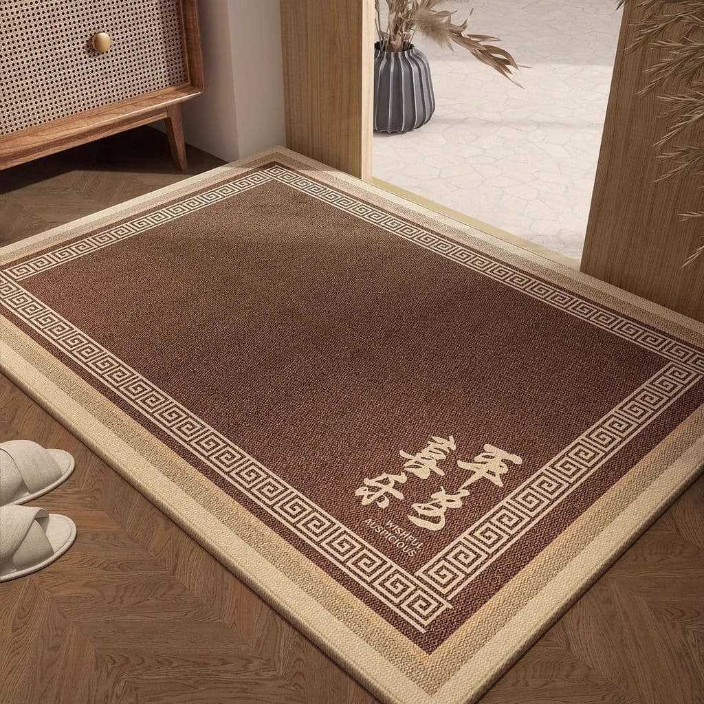 Novo estilo chinês tapete de porta de entrada engrossado resistente ao desgaste tapete de lã de cristal resistente à suj