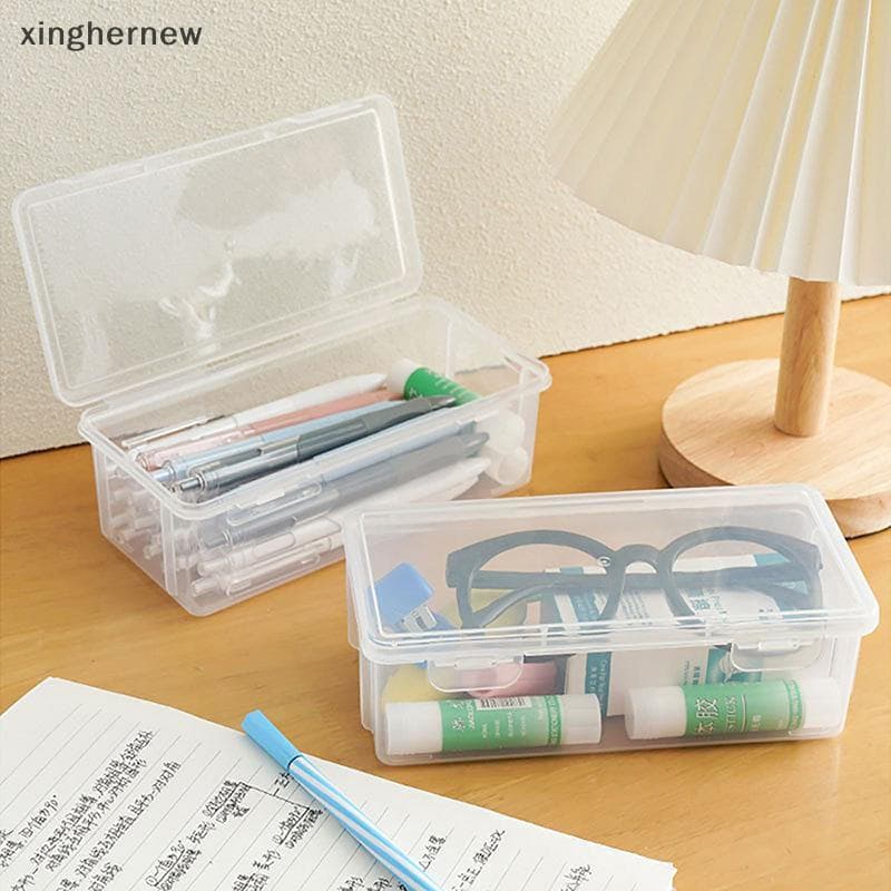 xinghernew 1pc Caixa De Lápis De Plástico Extra Grande Capacidade Staable Translúcido Claro Material De Escritório Organ