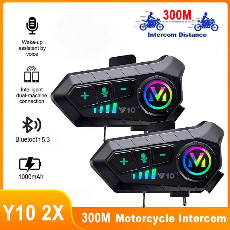 1/2 Pçs Y10 2x Bluetooth Capacete Da Motocicleta Interfone , 300M Sem Fio 2000Mah Moto Walkie Talkie Com Microfone Duro